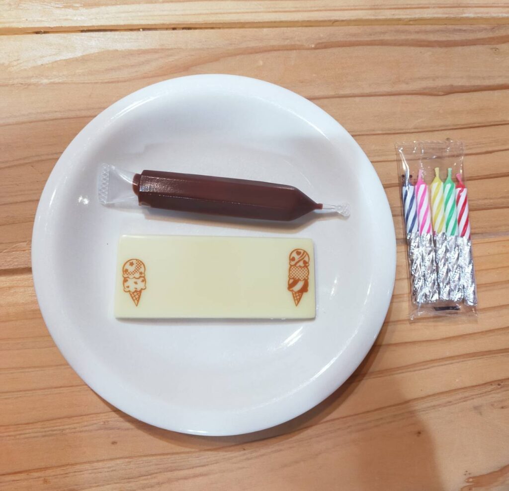 デコケーキに入っているチョコペンとろうそく